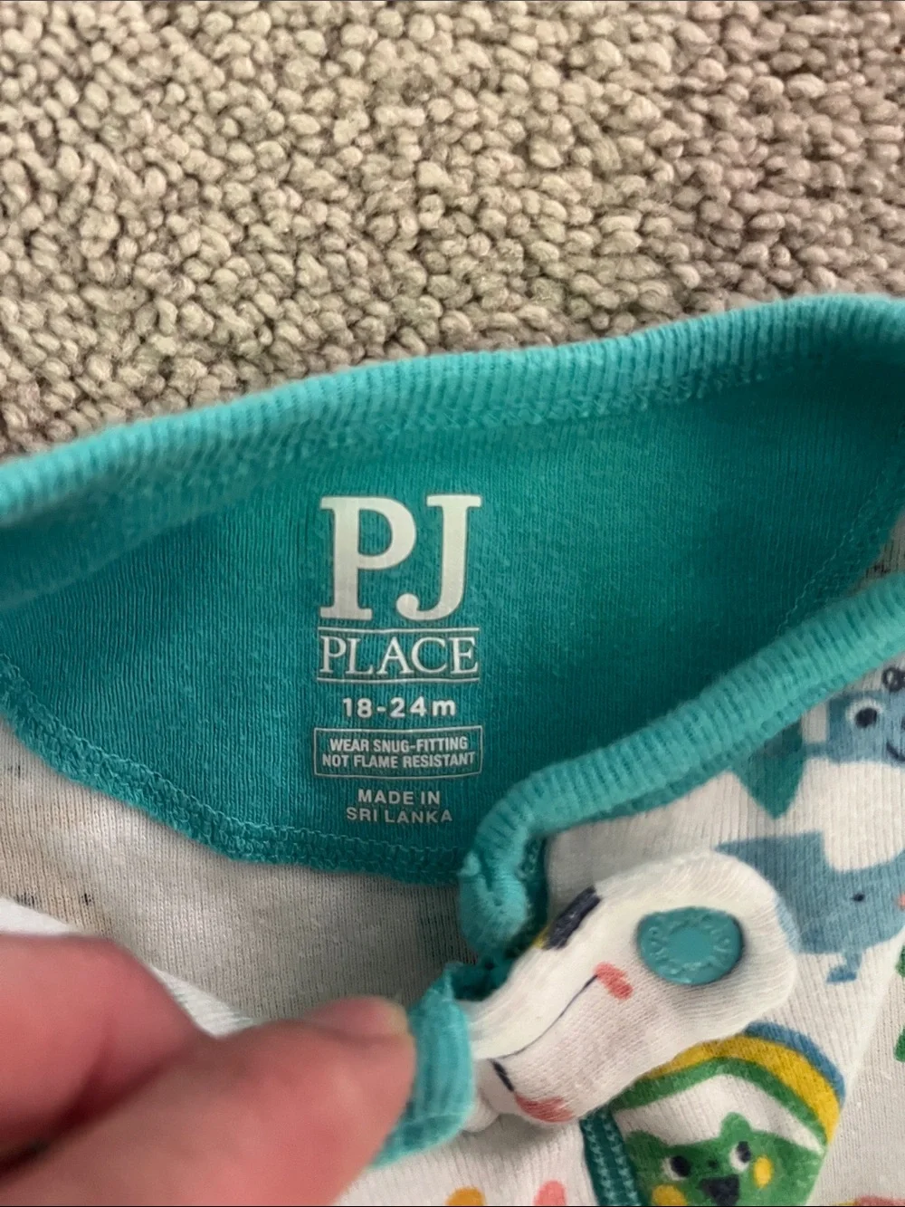 White Footed One-Piece Pajama with Teal Trim and Number Print